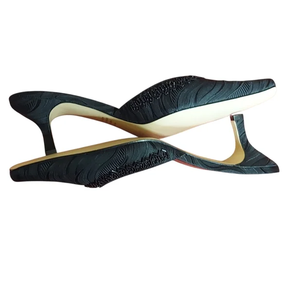 Coldwater Creek Womens Black Textured Fabric Sequin Kitten Heel Mules Holidays - Picture 10 of 15